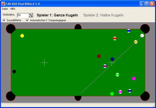 Ein Screenshot des Billiard Programms